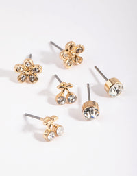 Gold Cherry & Flower Diamante Stud Earring Pack - link has visual effect only