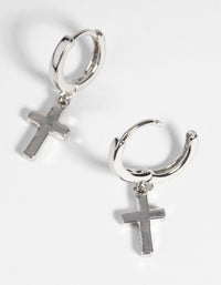 Rhodium Cross Huggie Hoop Earrings - link has visual effect only