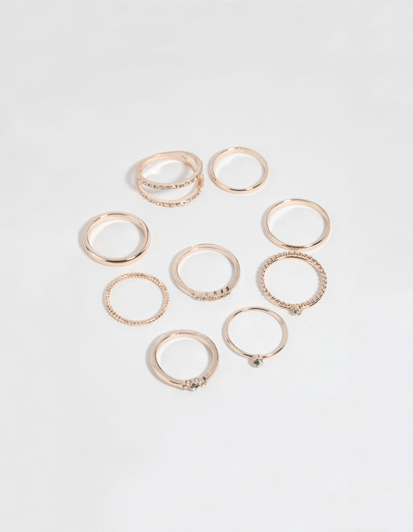 Rose Gold Diamante Ring Pack