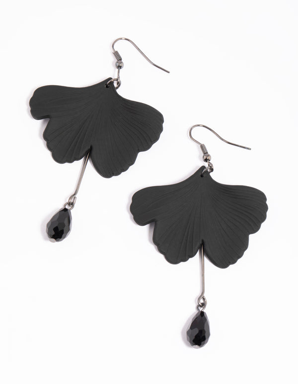 Gunmetal Leaf & Bead Drop Earrings