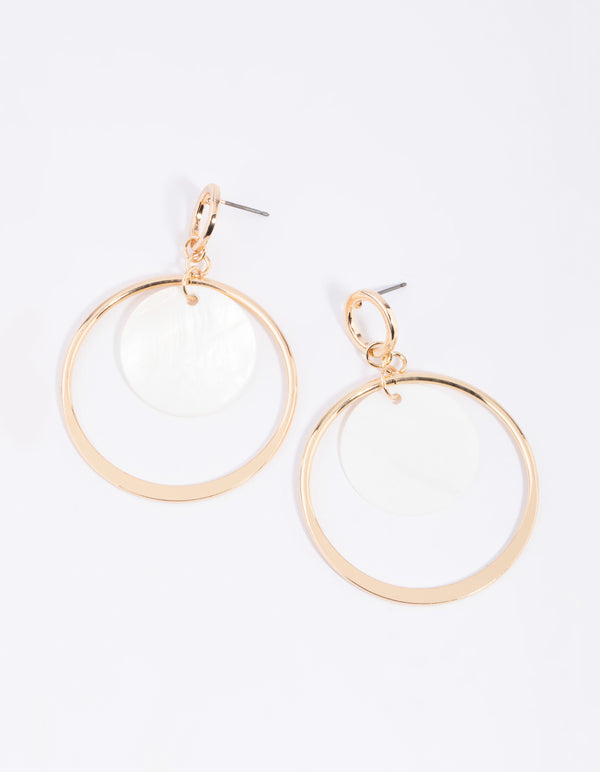 White Disc Drop Earrings