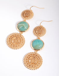 Gold Disc Drop Earrings with Amazonite - link has visual effect only