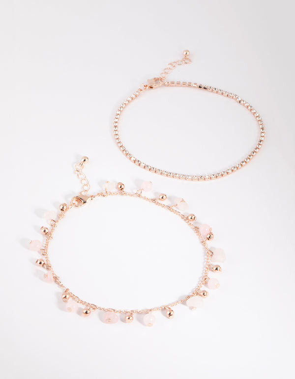 Rose Quartz Jingle Anklet Set