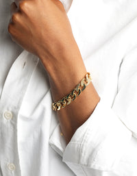 Gold Plated Curb Chain Bracelet - link has visual effect only