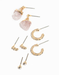 Gold Rose Quartz Stacking Earrings - link has visual effect only