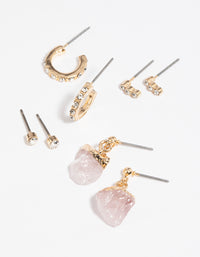 Gold Rose Quartz Stacking Earrings - link has visual effect only