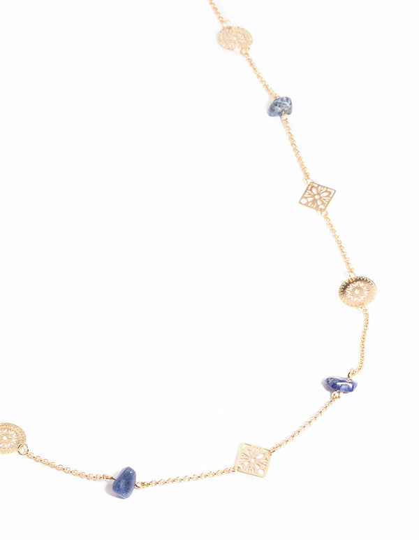 Gold Lapis Long Necklace