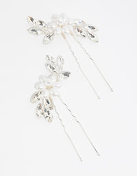 Silver Pearl Flower Diamante Pin Pack - link has visual effect only