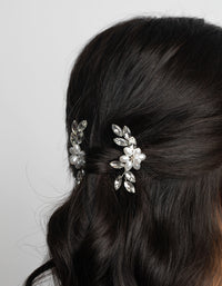 Silver Pearl Flower Diamante Pin Pack - link has visual effect only