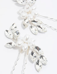 Silver Pearl Flower Diamante Pin Pack - link has visual effect only