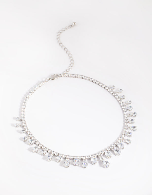 Rhodium Cubic Zirconia Droplet Choker - Lovisa