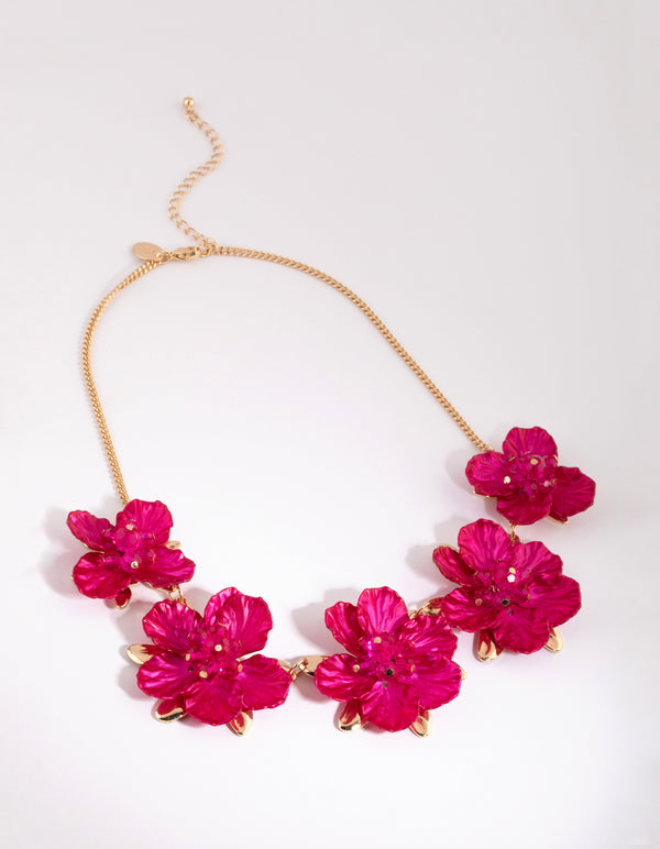 Wood & Gold Ball Necklace in Fuchsia - Miller St. Boutique