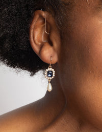 Gold Diamante & Pearl Drop Earrings - link has visual effect only