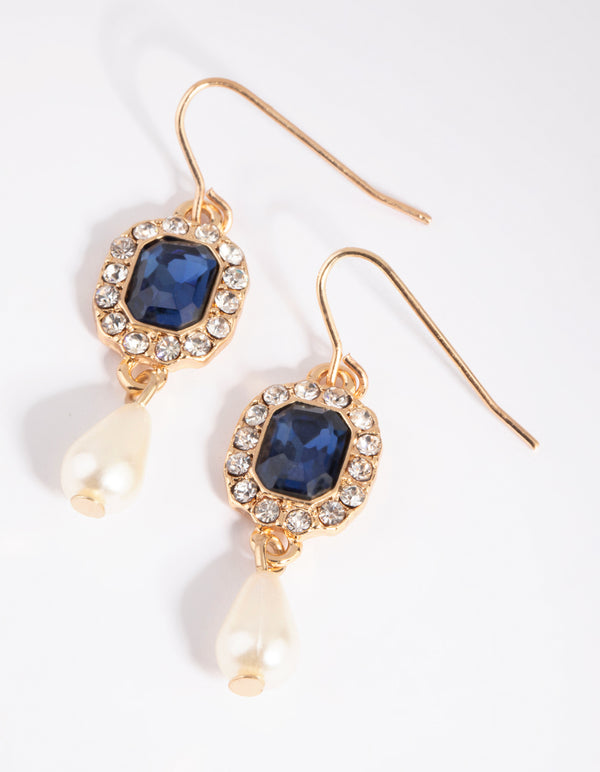 Gold Diamante & Pearl Drop Earrings