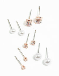 Rose Gold Diamante Stud Earring 5-Pack - link has visual effect only