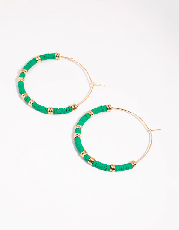 Green Chip Bead Hoop Earrings