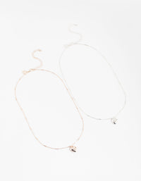 Mixed Metal Puff Heart Necklace Set - link has visual effect only