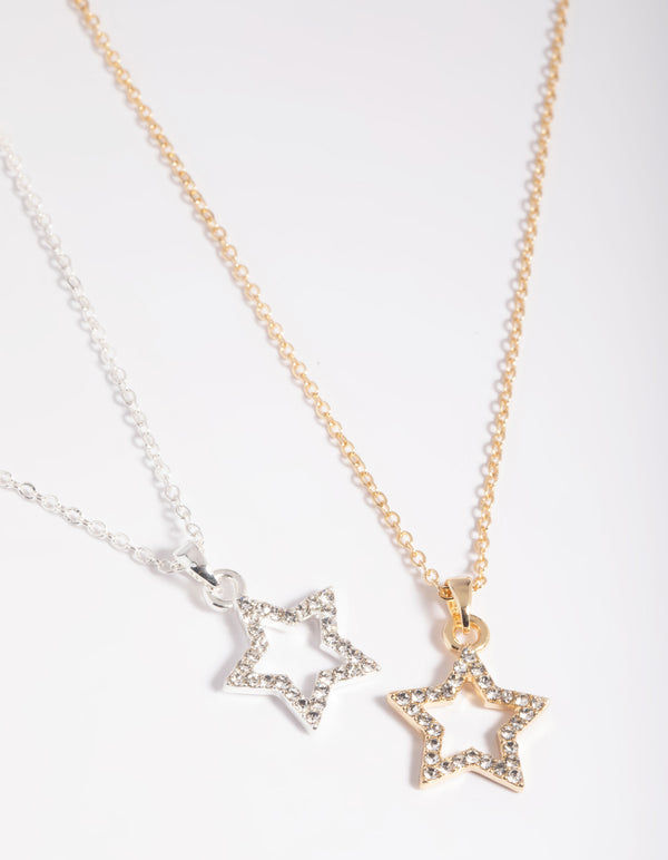 Mixed Metal Star Necklace Set