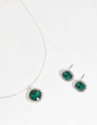 Green Cushion Halo Necklace & Earrings Set - link has visual effect only