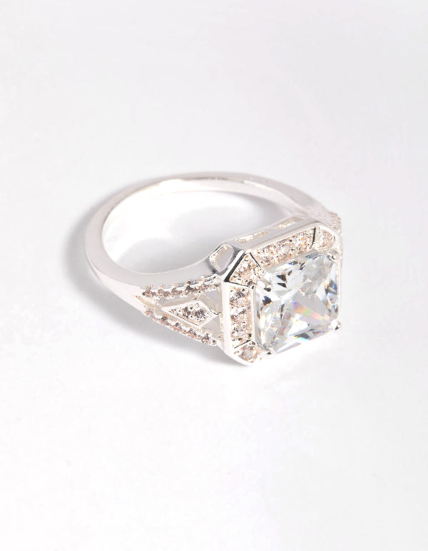 Silver Cubic Zirconia Cushion Ring