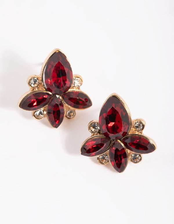 Red Flower Stud Earrings