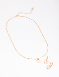 Pink Butterfly Necklace & Huggie Hoop Earrings - link has visual effect only