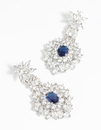 Rhodium Diamond Simulant Sapphire Drop Earrings - link has visual effect only