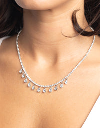 Rhodium Diamond Simulant Teardrop Necklace - link has visual effect only