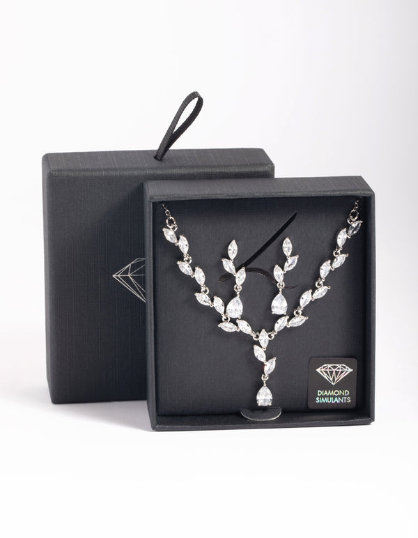 Rhodium Diamond Simulant Vine Necklace & Earrings Set - Lovisa