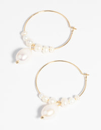 Gold Plated Freshwater Pearl Hoop Earrings - link has visual effect only