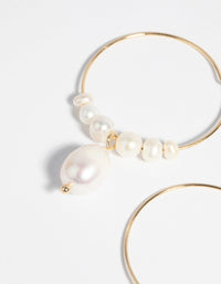 Gold Plated Freshwater Pearl Hoop Earrings - link has visual effect only