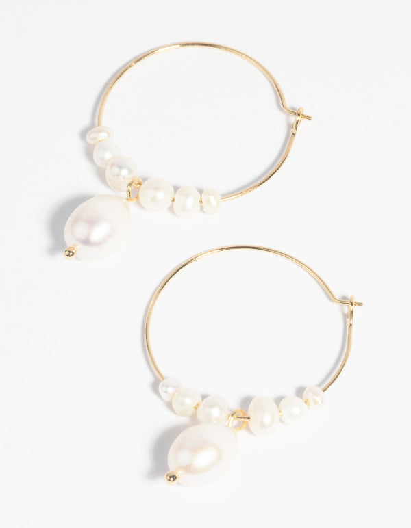 Gold Plated Freshwater Pearl Hoop Earrings