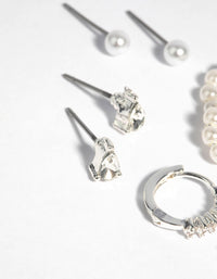 Silver Plated Diamante & Freshwater Pearl Stud Earring Pack - link has visual effect only