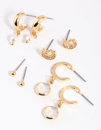 Gold Plated Celestial Stud & Huggie Hoop Earring 4-Pack - link has visual effect only