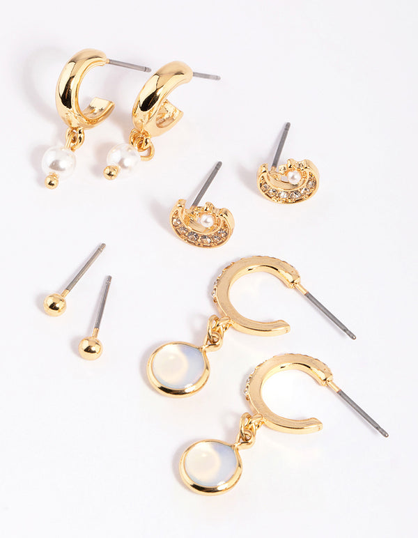 Gold Plated Celestial Stud & Huggie Hoop Earring 4-Pack