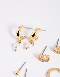 Gold Plated Celestial Stud & Huggie Hoop Earring 4-Pack - link has visual effect only