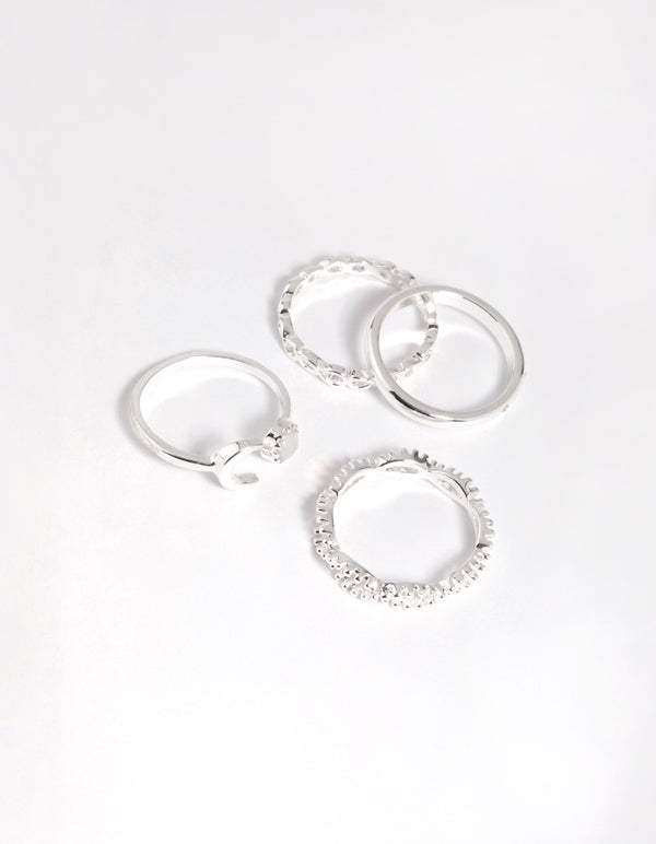 Silver Plated Moonstone Ring 4-Pack