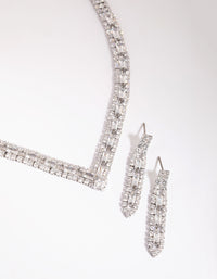 Silver Cubic Zirconia Statement Necklace & Earrings Set - link has visual effect only