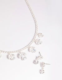 Silver Cubic Zirconia Marquise Statement Necklace & Earrings Set - link has visual effect only