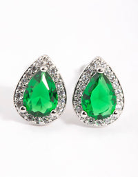 Green Cubic Zirconia Pear Halo Stud Earrings - link has visual effect only