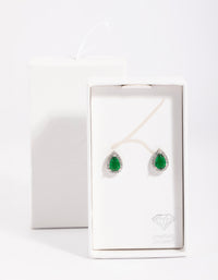 Green Cubic Zirconia Pear Halo Stud Earrings - link has visual effect only