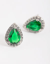 Green Cubic Zirconia Pear Halo Stud Earrings - link has visual effect only