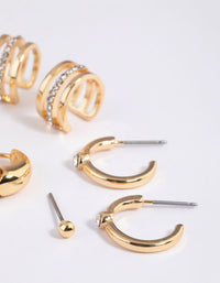 Gold Plated Diamante Cuff Stud & Hoop Earring 4-Pack - link has visual effect only