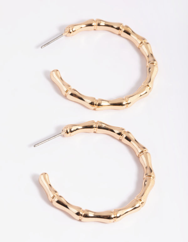 Gold Bamboo Detail Hoop Earrings