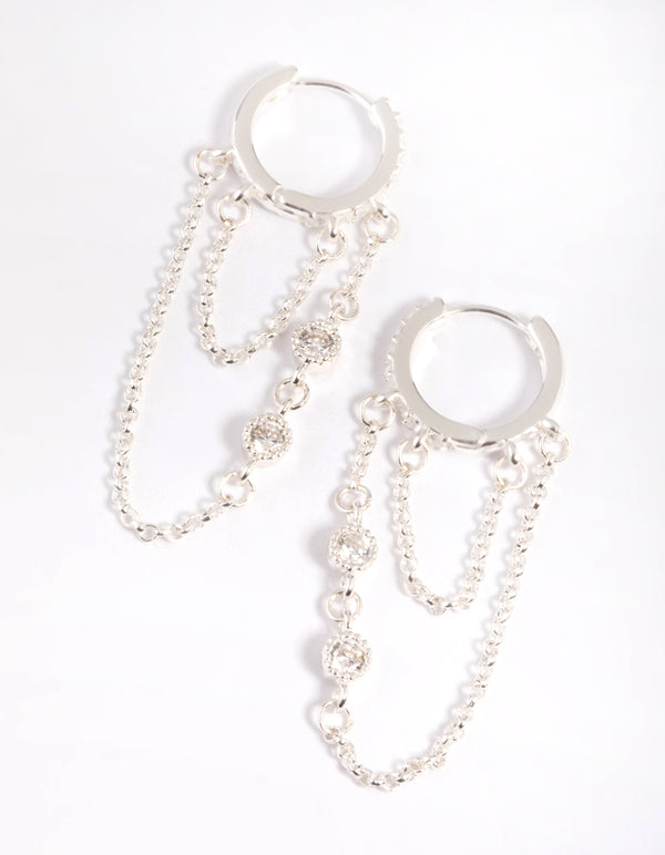 Silver Plated Diamante Huggie Hoop Earrings