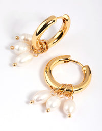 Gold Plated Freshwater Pearl Huggie Hoop Earrings - link has visual effect only