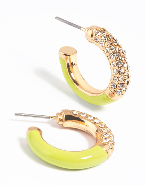 Green Diamante Hoop Earrings