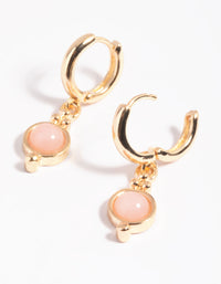 Pink Rose Quartz Huggie Hoop Earrings - link has visual effect only