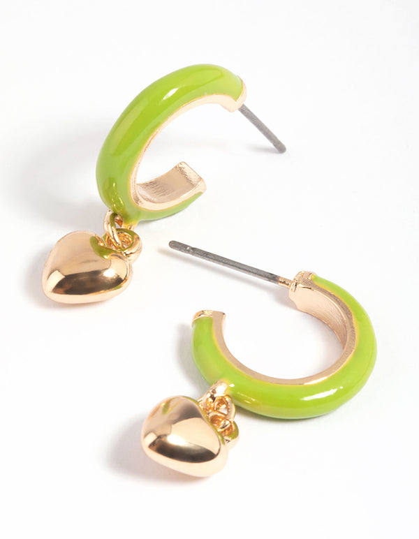 Green Heart Huggie Hoop Earrings