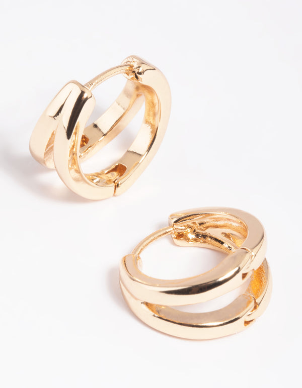 Gold Double Loop Huggie Hoop Earrings